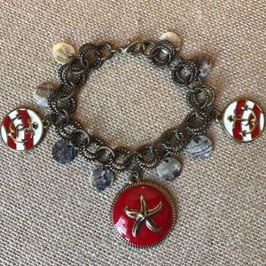 Red and White Starfish and Anchor Charm Bracelet
